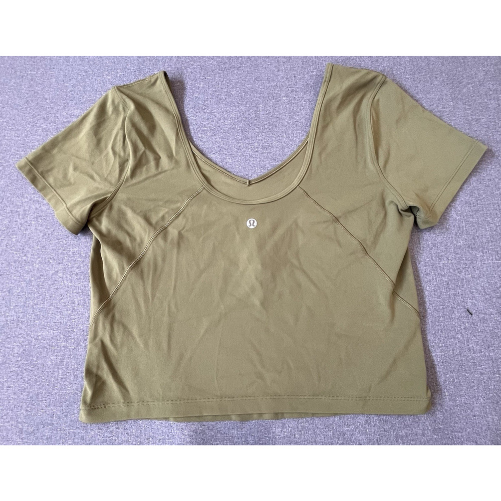 Lululemon Align T-Shirt Olive Short Sleeve Crop Top Shirt Fitted Size 10